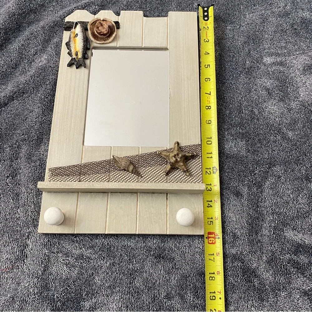 Nautical & Fishing Themed Wall Mirror with Shelf and Hooks‎